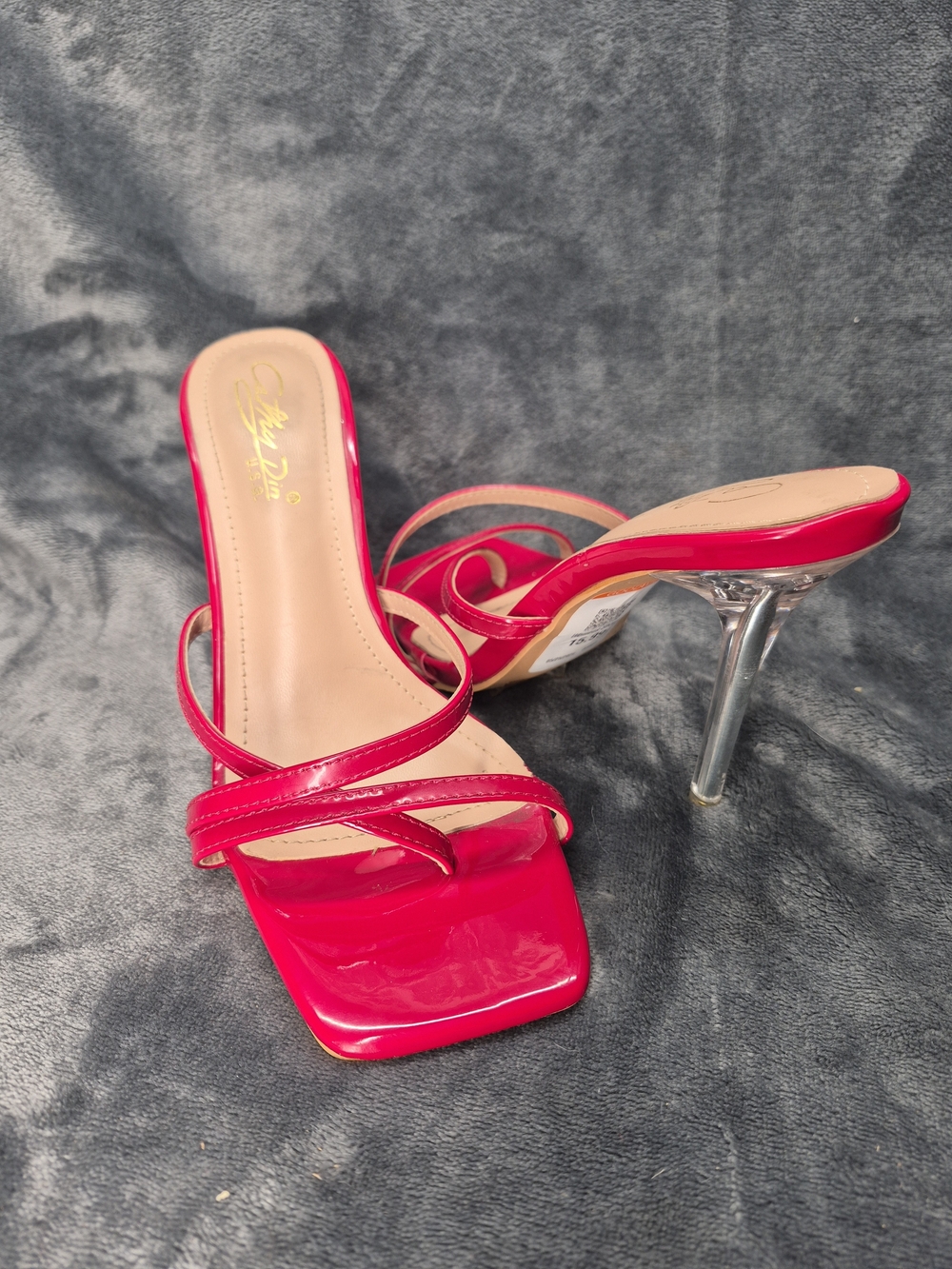 Cathy Din U.SA Hot  Red Patent Leather Slip-On Stillettos Clear Lucite Heels 7.5